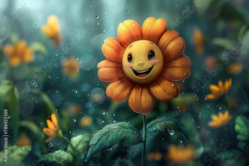 A cartoon flower with a big sad face on its face