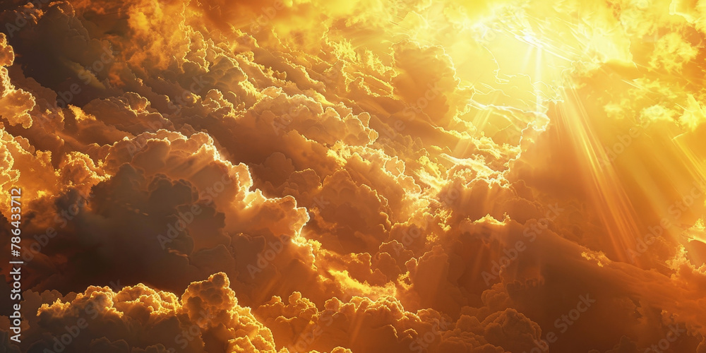 golden clouds with sun rays shining through, heavenly clouds,yellow ...