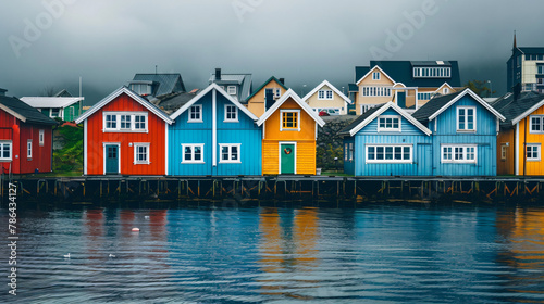 Row of colorful houses on the water