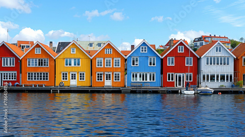 Row of colorful houses on the water © Natia