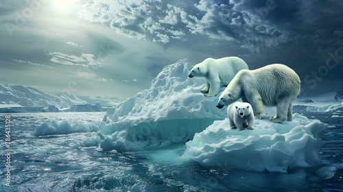 Solitary Polar Bear Atop Melting Arctic Ice Floe Amid Dramatic Climate Change Landscape