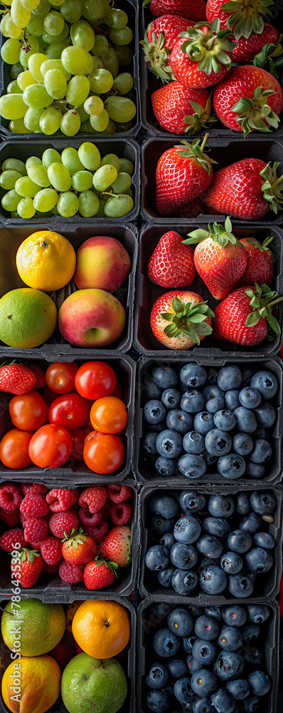 Colorful fruits, dietary labels Colorful fruits, dietary labels