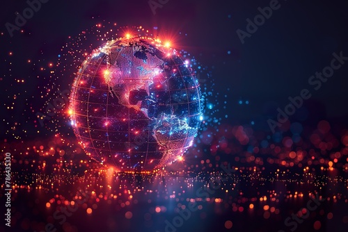 Abstract globe focusing on North America illustration. neon color