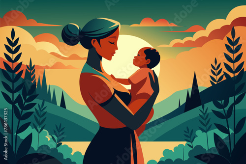 Maternal Love Isolated Vector Silhouette of Mother and Baby 