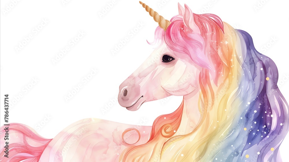 Sparkling rainbow unicorn isolated image on white background