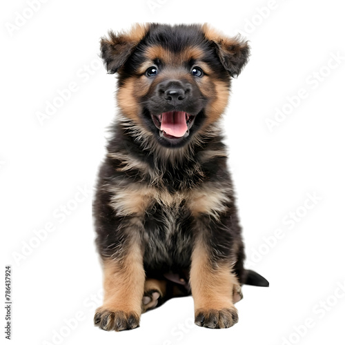 Awaiting Nourishment: Adorable Puppy Patiently Anticipates Mealtime isolated on transparent background