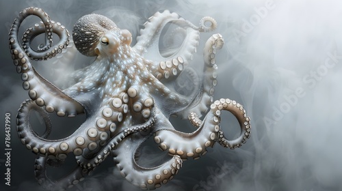 Haunting Octopus in Eerie Underwater Realm A Surreal of the Macabre Beauty of Marine Life