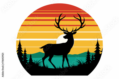 t-shirt-design-with-sunset--in-silhouette-deer © Jutish