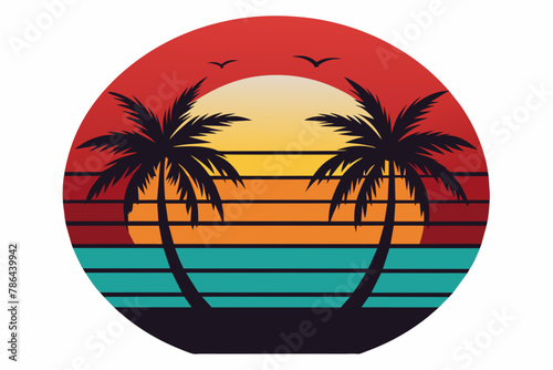 t-shirt-design-with-sunset--vintage vector illustration  photo