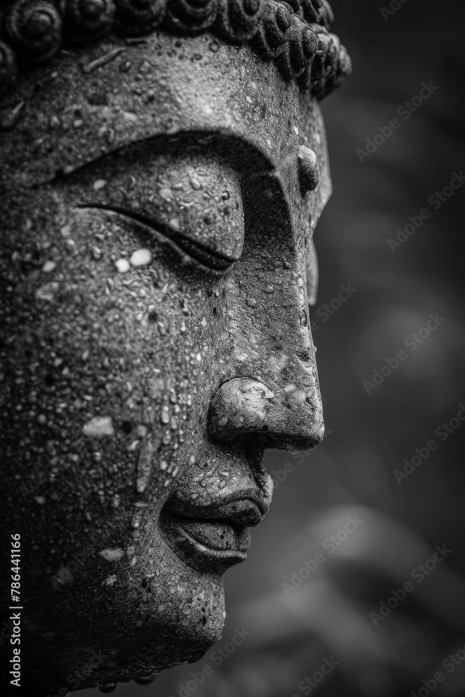 Black and white photo of a buddha statue