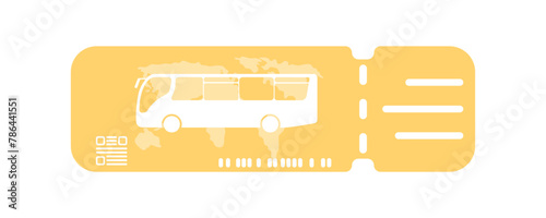 Yellow bus ticket with world map vector. Booking a ticket for travel. Tourist ticket for a passenger bus. City ticket vector. Boarding pass black icon.