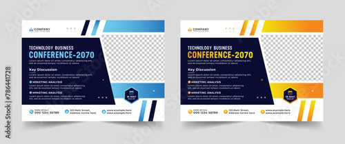 Corporate horizontal business conference flyer template and business event banner invitation layout design in a4 size