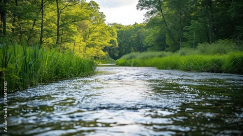 peaceful riverbank with a lush forest backdrop  illustrating the importance of preserving waterways and their ecosystems