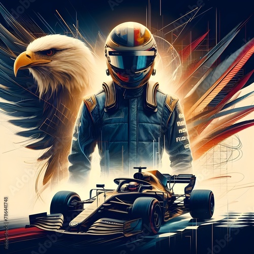 abstract image F1 driver with his car 