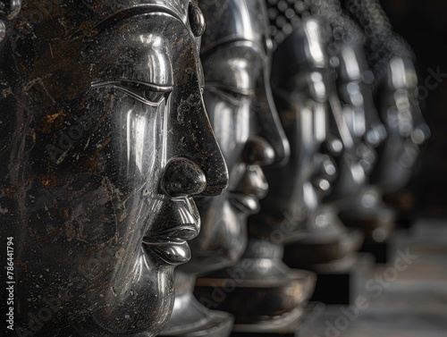Row of buddha heads in alignment
