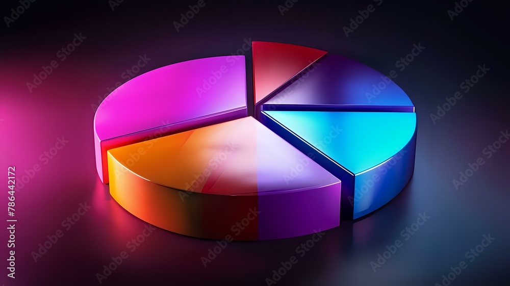 Vivid 3D Pie Chart with Segmented Colors and Engaging Data Visualization