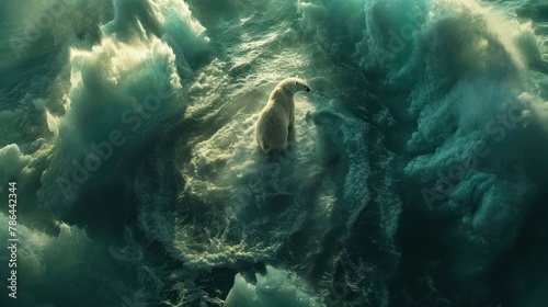 polar bear on a shrinking ice floe, global warming and its impact on Arctic ecosystems photo