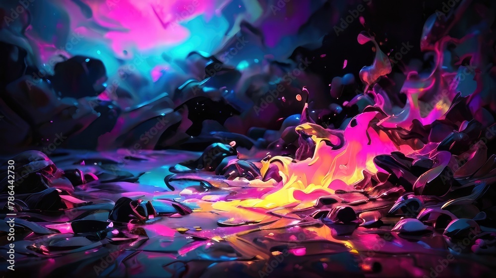 abstract paint splattered background with flowing colorful paint contour effects, and 3d style splashes