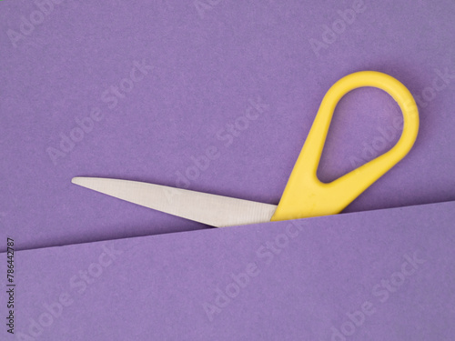 Scissors, part hidden on purple. Unusual.