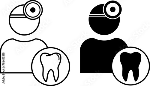 Dentist icons. Black and White Vector Icons of Doctor and Tooth. Dental treatment. Medicine and Dentistry Concept