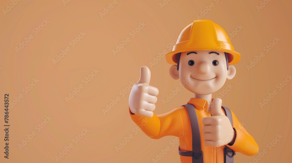 Engineer with a hard hat giving a thumbs up on a beige background