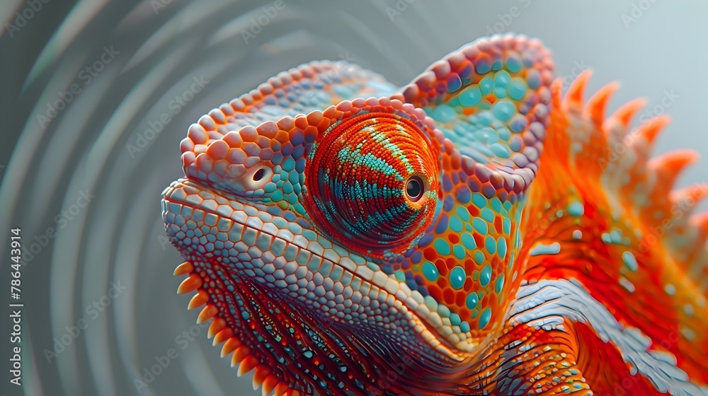 Vibrant Chameleon Reptile Showcasing Colorful Scales and Intricate Patterns in Macro Close Up Vibrant Chameleon Reptile Showcasing Colorful Scales and Intricate Patterns in Macro Close Up