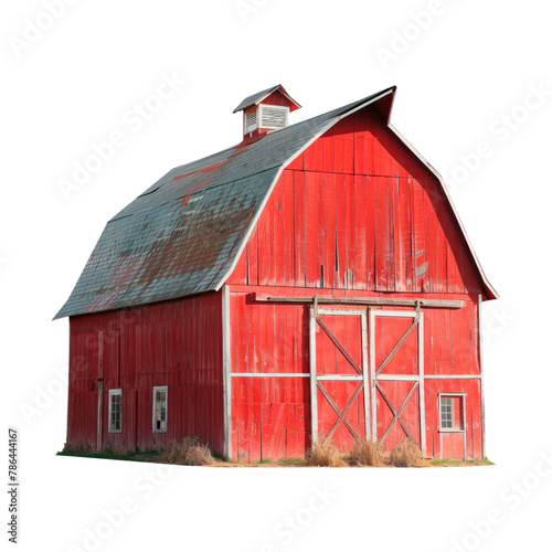 Red barn. Isolated on transparent background. 