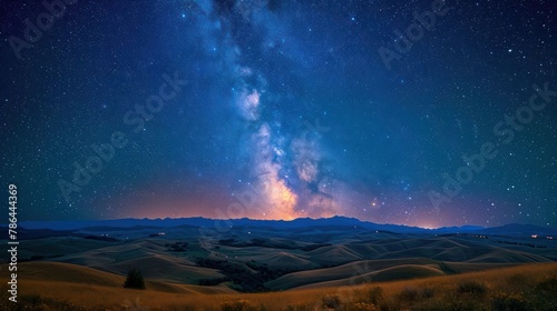 starry night sky over a quiet countryside, with rolling hills and a hint of the Milky Way © Tina