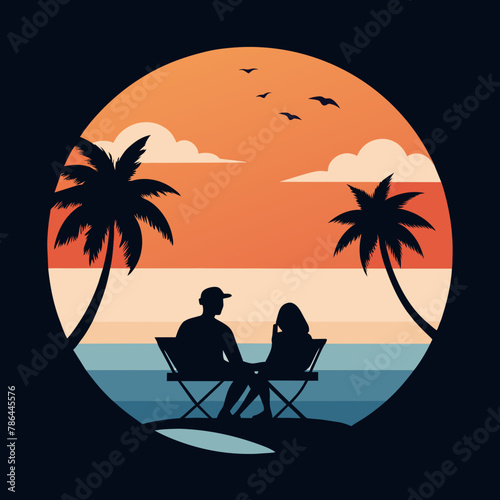 Vector T-Shirt Design: Loving Couple and Sunset Illustration