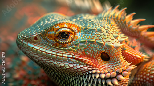 Close-up of a colorful reptile s head