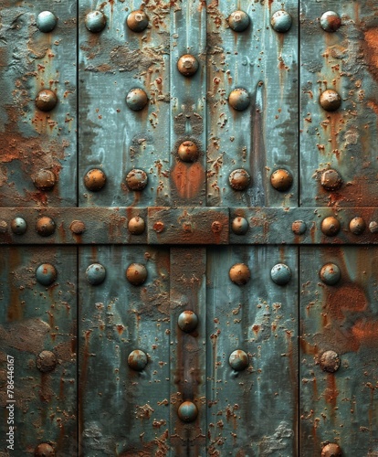 Close up of metal door with rivets