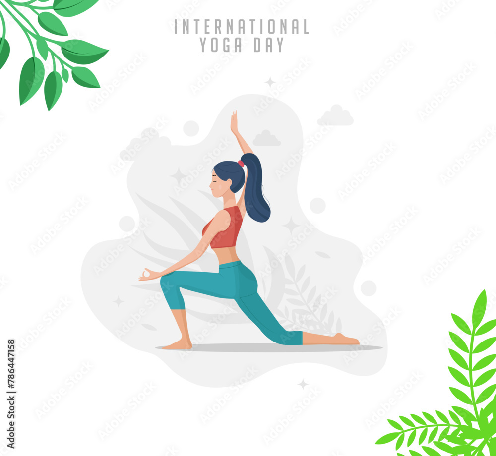 International Yoga Day vector art with leaf and indoor pants. Business. Yoga Day vector illustration. Illustration art. Fitness. Creative. Cloud. Health.