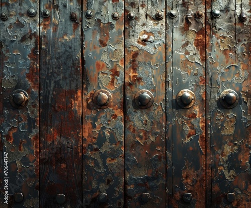 Close up of a metal door with rivets
