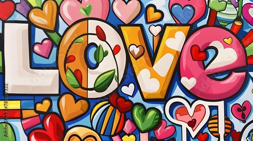 Vibrant Pop Art Painting Celebrating the Joy and Excitement of Love with Bold Typography and Symbolic Imagery