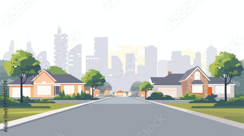 Suburban landscape with countryside house on street wi photo
