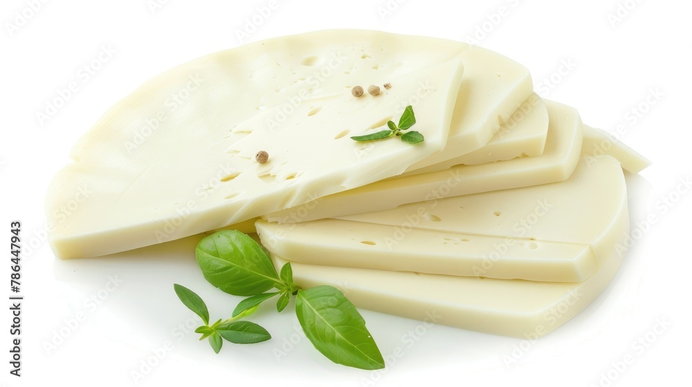 Fresh cheese slices isolated on a white background Fresh cheese slices isolated on a white background