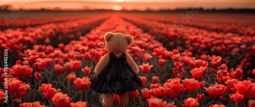 Tulip field, teddy bear 
