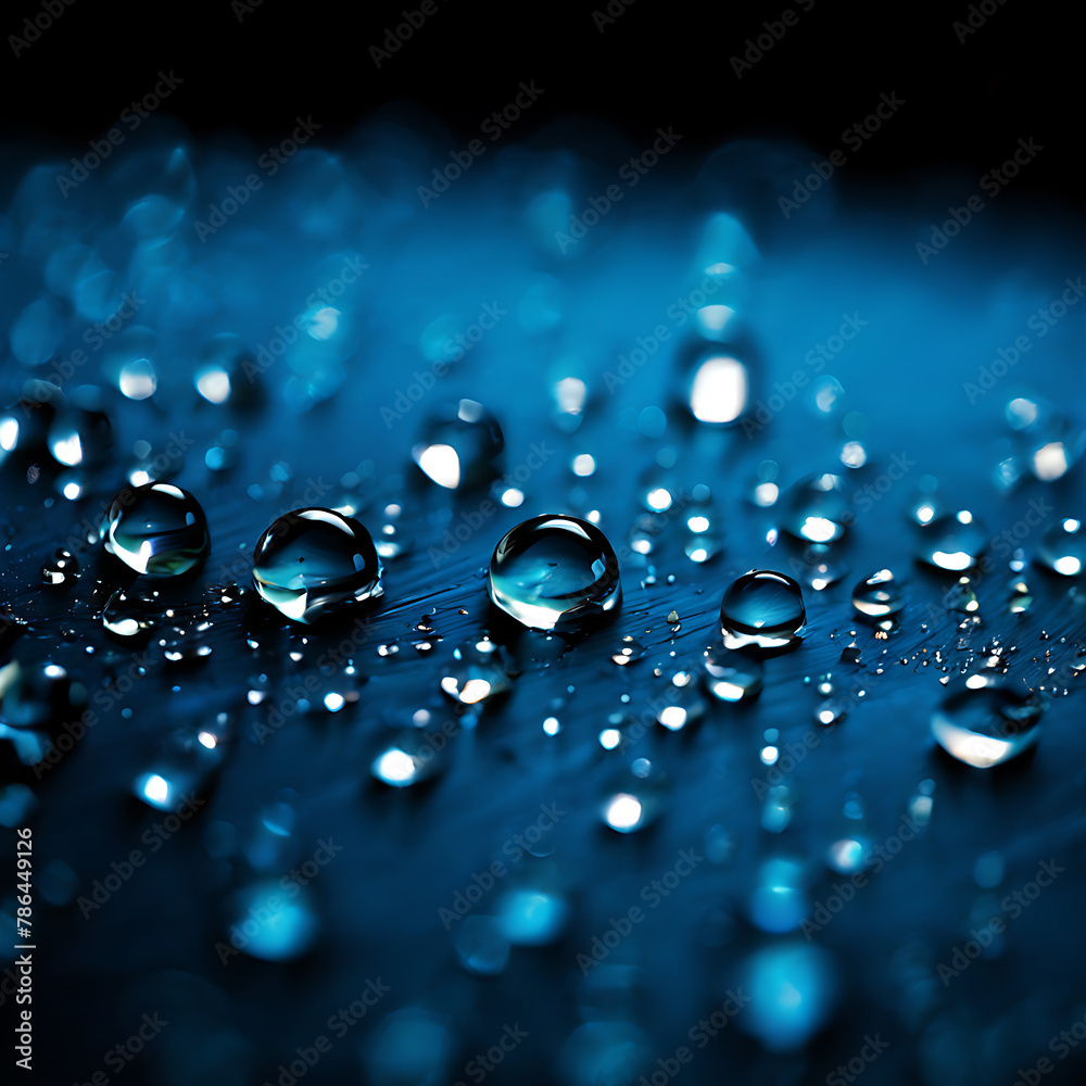 Vibrant abstract backdrop. Close-up of azure water droplets against a cyan-blue canvas, accented with hints of carbon black Vibrant abstract backdrop. Close-up of azure water droplets against a cyan-blue canvas, accented with hints of carbon black