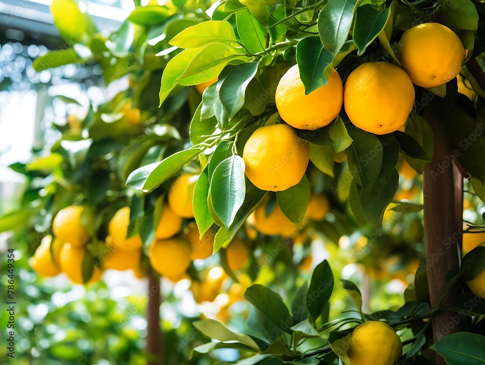 Lemon tree with ripe lemons in the garden