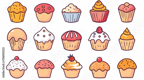 Sweet muffin line style icon design dessert food delic