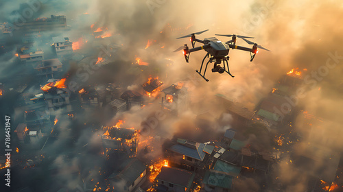 Drone photography of innovative disaster response technologies, science and technology, copy space photo