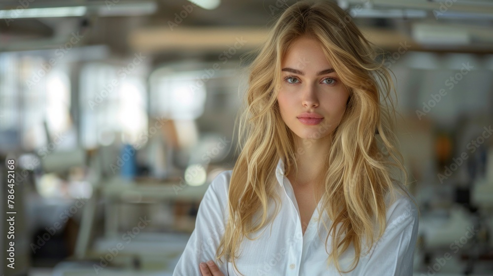Successful Fashion Business. Smiling Designer Posing In Own Dressmaking Studio Or Boutique. Successful Fashion Business. Smiling Designer Posing In Own Dressmaking Studio Or Boutique.