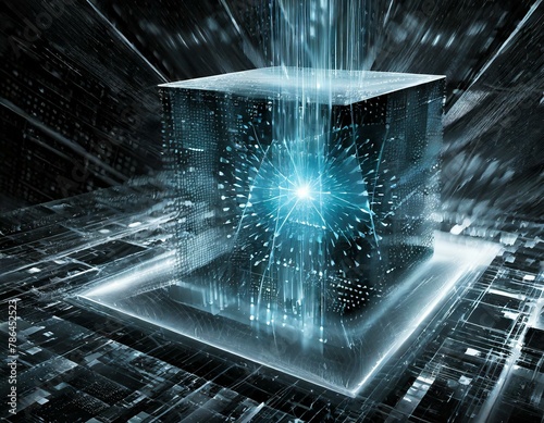 Super powerful quantum computer performing complex calculations at incredible speed. Future generation AI technology concept