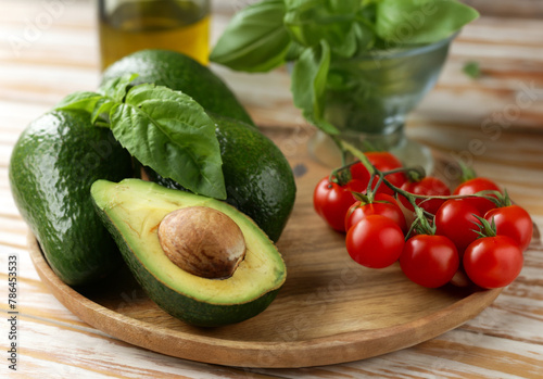 natural organic avocado with fresh basil