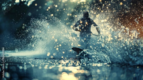 Illustrate the excitement of water sports with an image of a wakeboarder splashing © Supasin