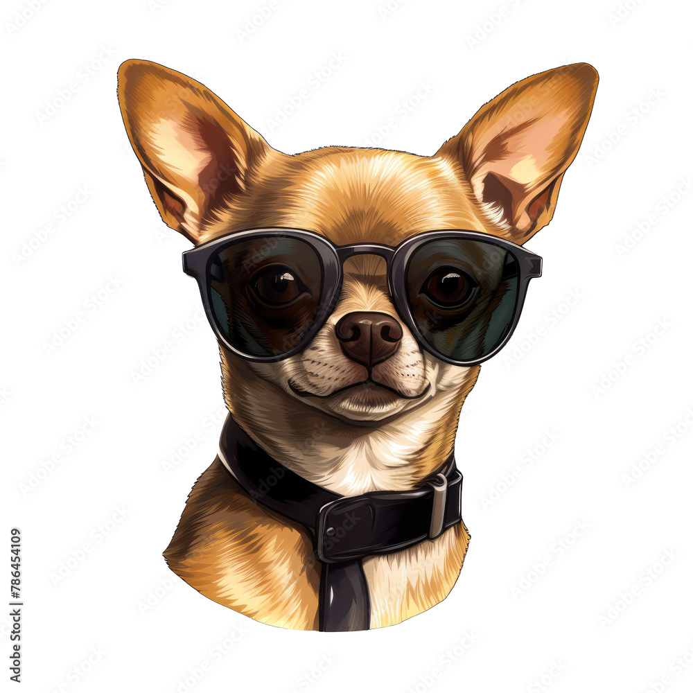 Chihuahua dog wearing cool sunglasses for summer travel on a transparent background