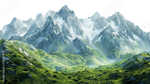 Snow mountain with green cover on transparent background  PNG
