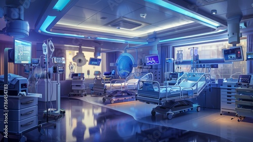 Medical equipment in a hospital ward from monitors and ventilators to ivs
