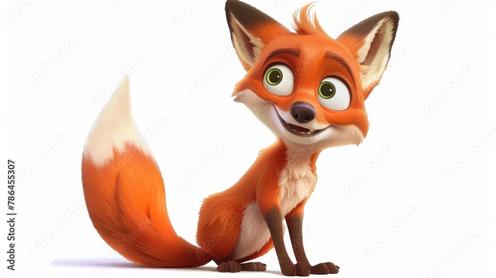 Naklejka premium Cartoon cheerful fox displayed on a white background
