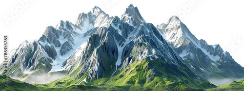 Snow mountain with green cover on transparent background, PNG
